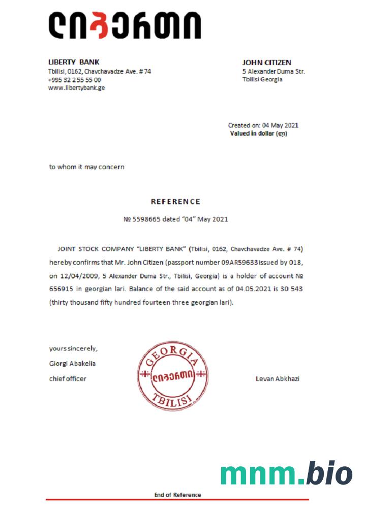 Przykład referencyjny Georgia Liberty Bank w formatach Word i PDF